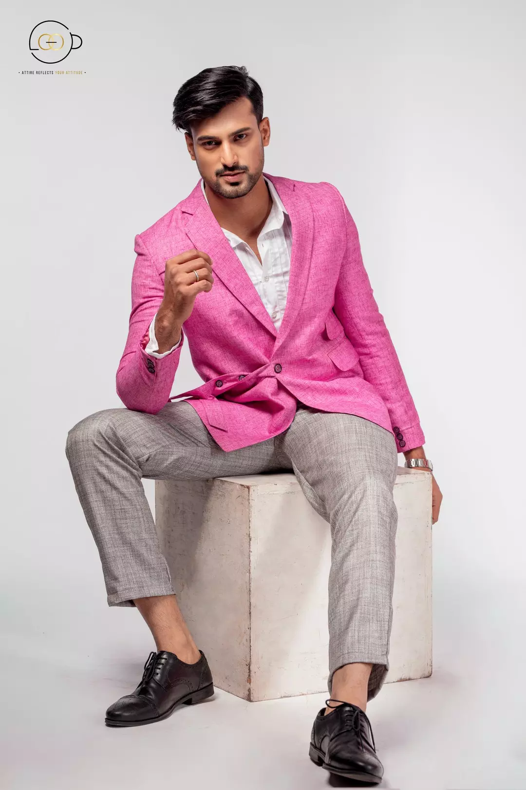 Slim Fit Light Pink Blazer with Attached Belt