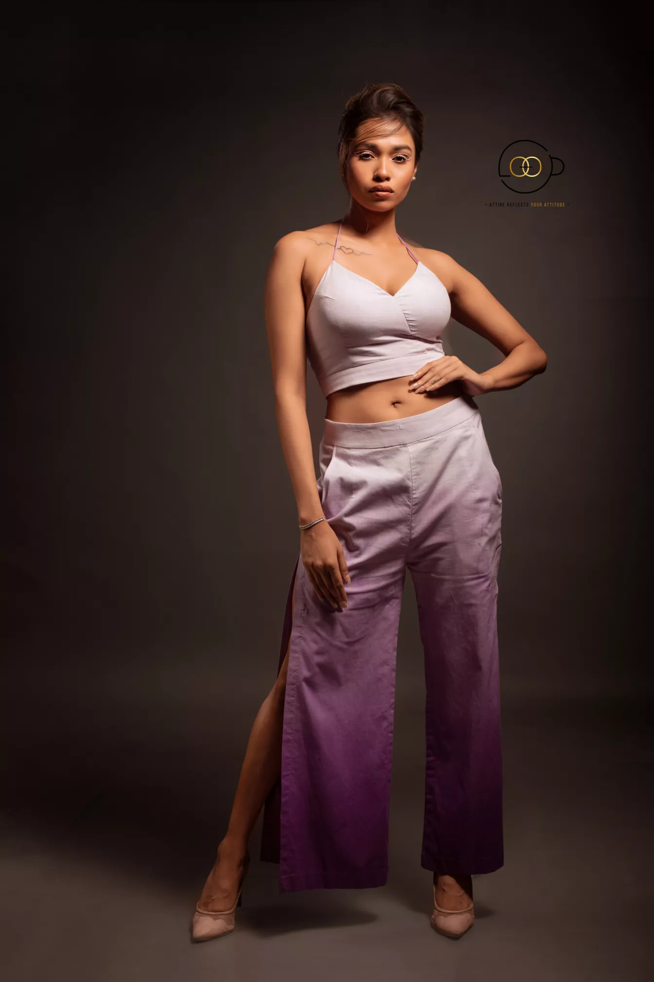 Lavender Crop Top with Side-Slit Pant - Kouri Jewels's womens Pujo Collection