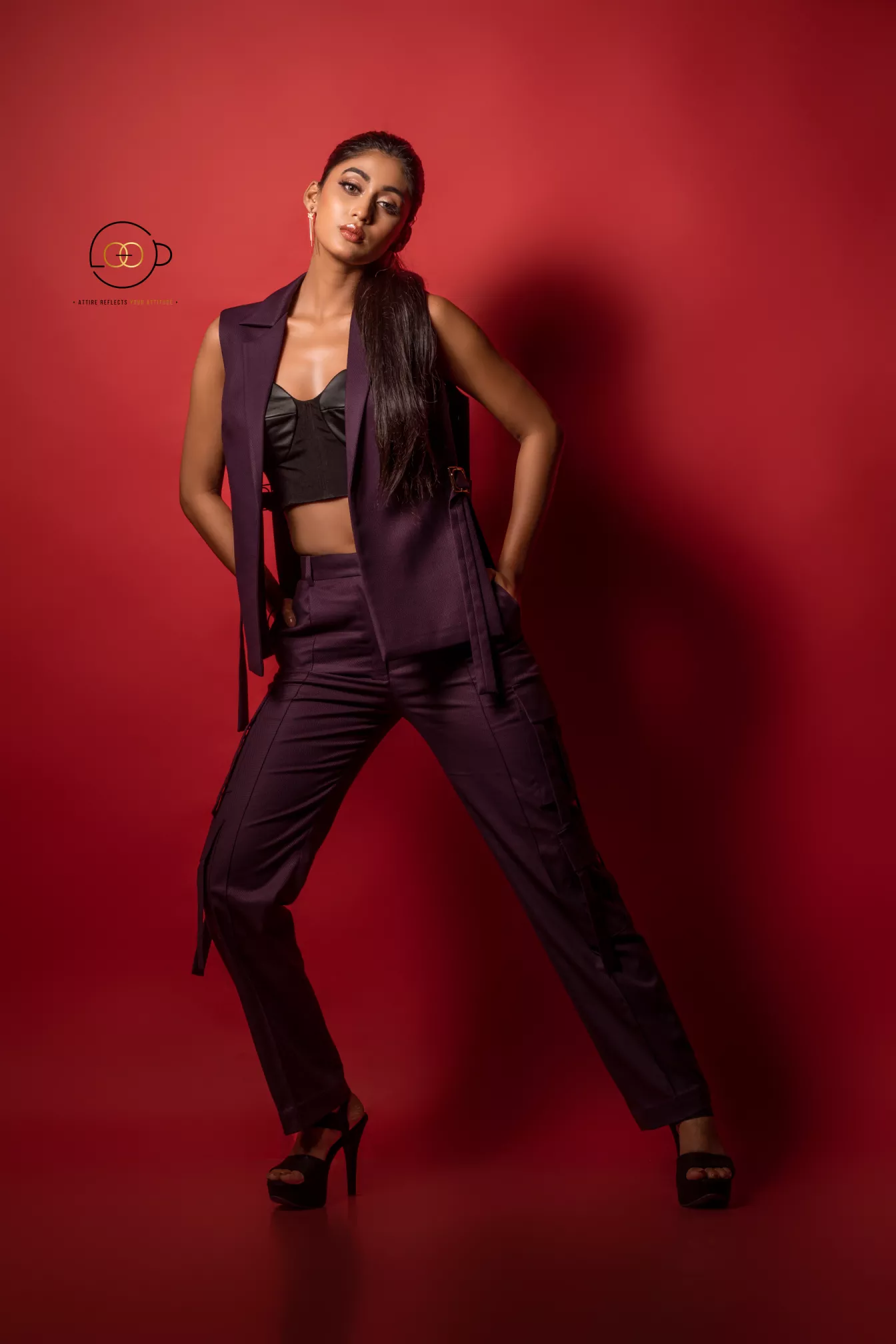 Purple Side-Slitted Sleeveless Blazer with Cargo Pants  - Kouri Jewels's Trending Pujo Collection